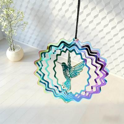 Metal Wind Chime Hanging Decoration Colorful Rotating3DHummingbird Creative Gift Courtyard Balcony Window Outdoor Decoration