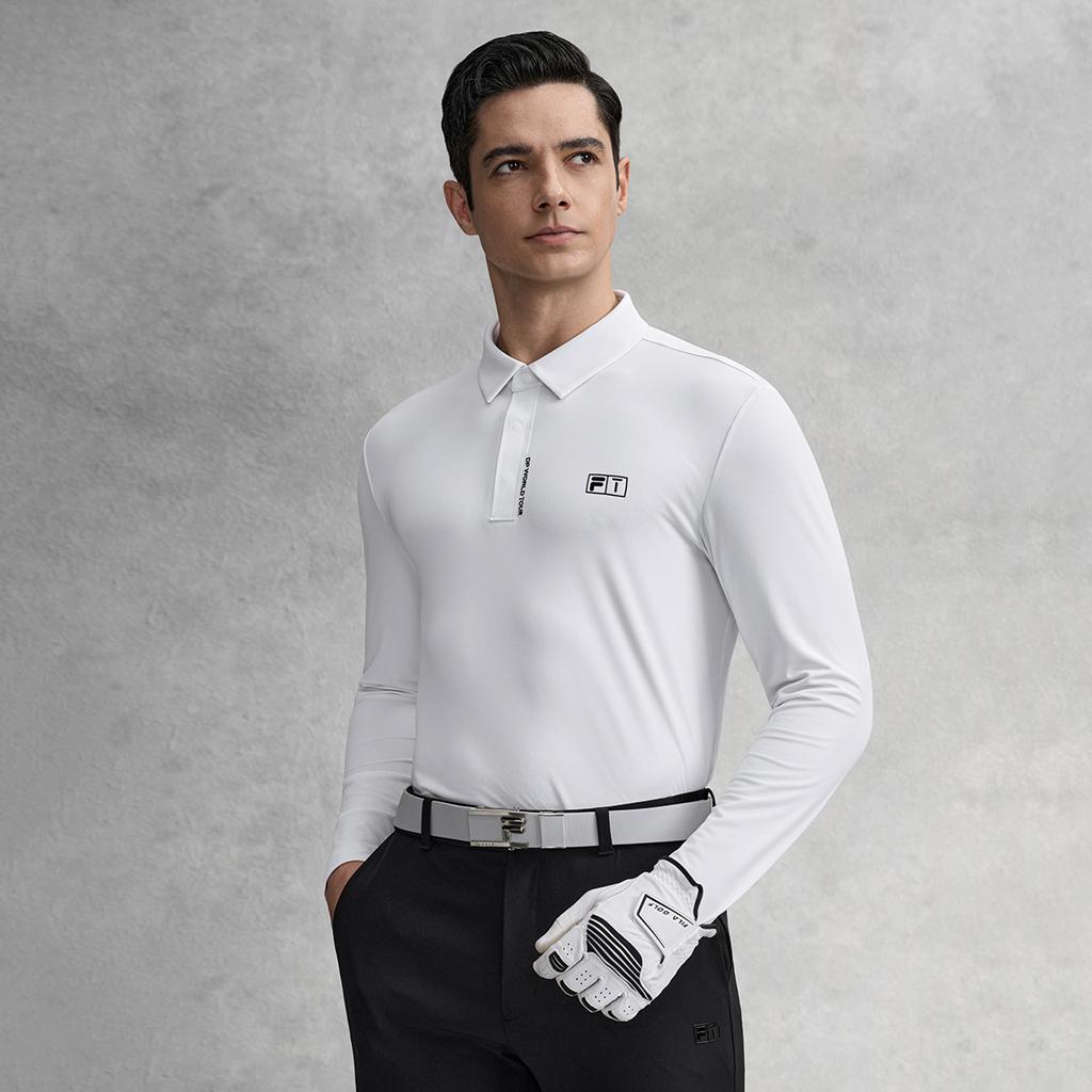 FILA Golf Series Simple Classic Fashion Sports Comfortable Long Sleeve Polo Shirt Men tops Jade-White A11M615206FWT
