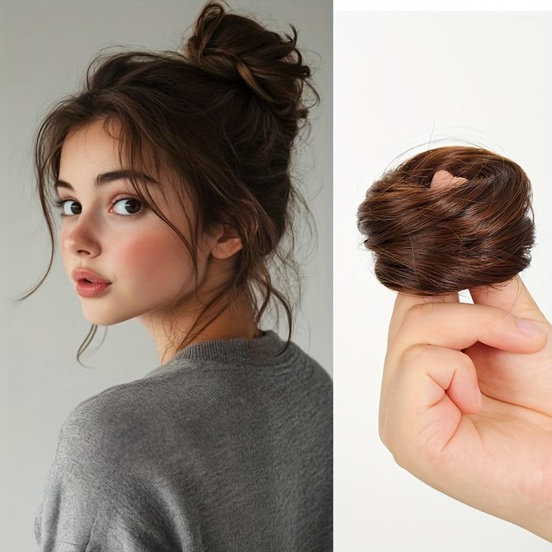 Snadno nositelná syntetická paruka na vyčesaný účes Vlasy Elegantní rovný drdol Vlasy s gumičkou Tepelně odolné vlákno Vlasové příčesky