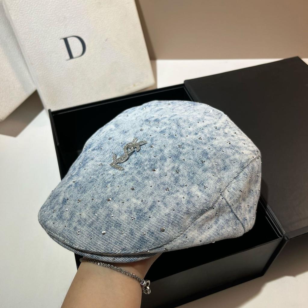 Vsl Paris Rhinestone Denim Bucket Hat Autumn Trendy Smudged Retro Forward Hat