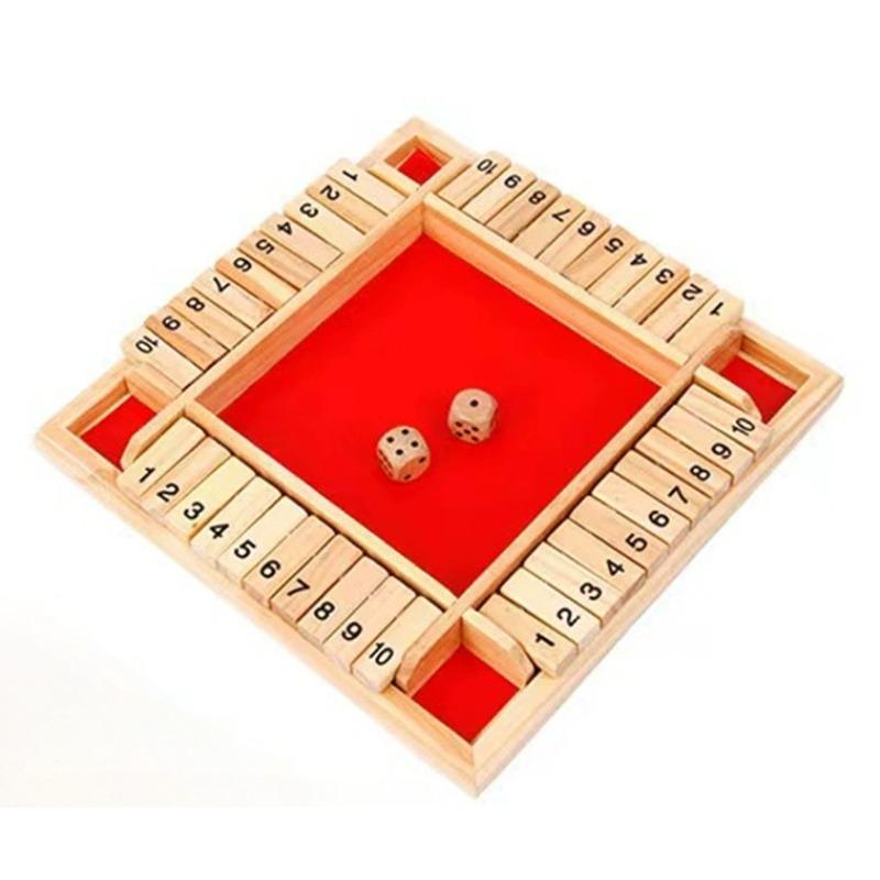 Deluxe Vierseitiges 10er Zahlen Shut The Box Brettspiel-Set Würfel Party Club Trinkspiele für Erwachsene Familien