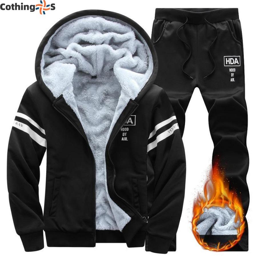Large Size Winter Men's Casual Sports Padded Suit Hooded Jacket Warm Thickened Two-piece Casual Sports Suit Men's Winter