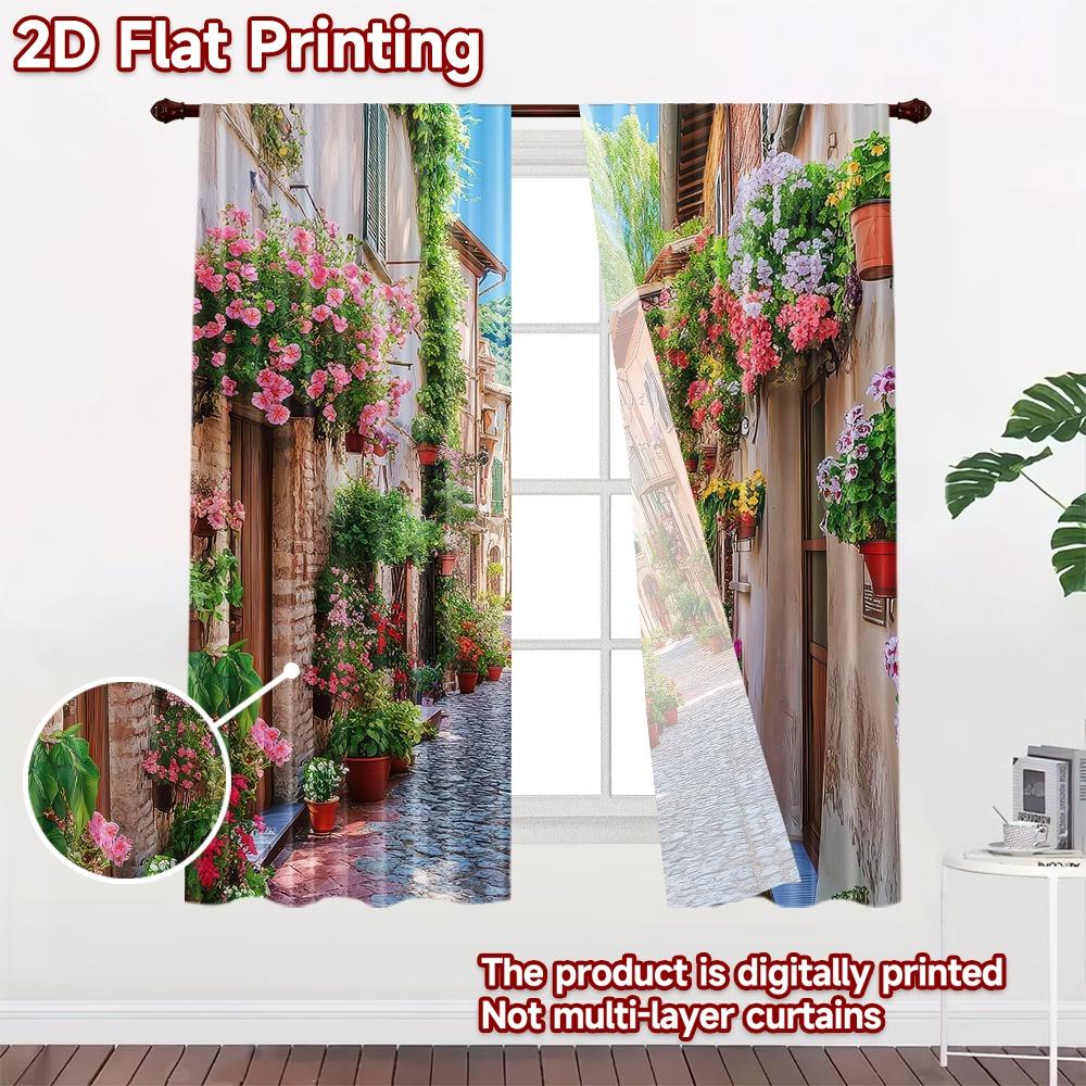 2D flat Photography Backdrop Party Backdrop Flower-Filled Alleyway 100% Polyester Family Party Decoration Perfect for