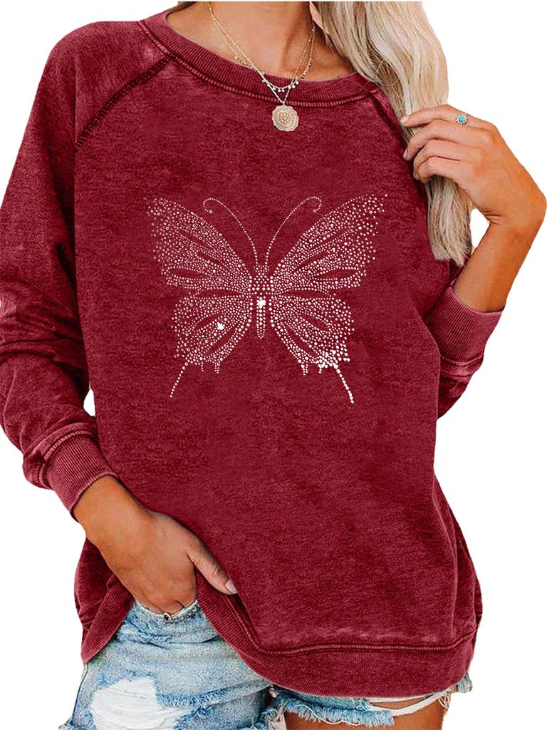 Damen Oversized Pullover Sweatshirt Schmetterlingsprint Top Damen Frühling/Herbst Mode Sweatshirt
