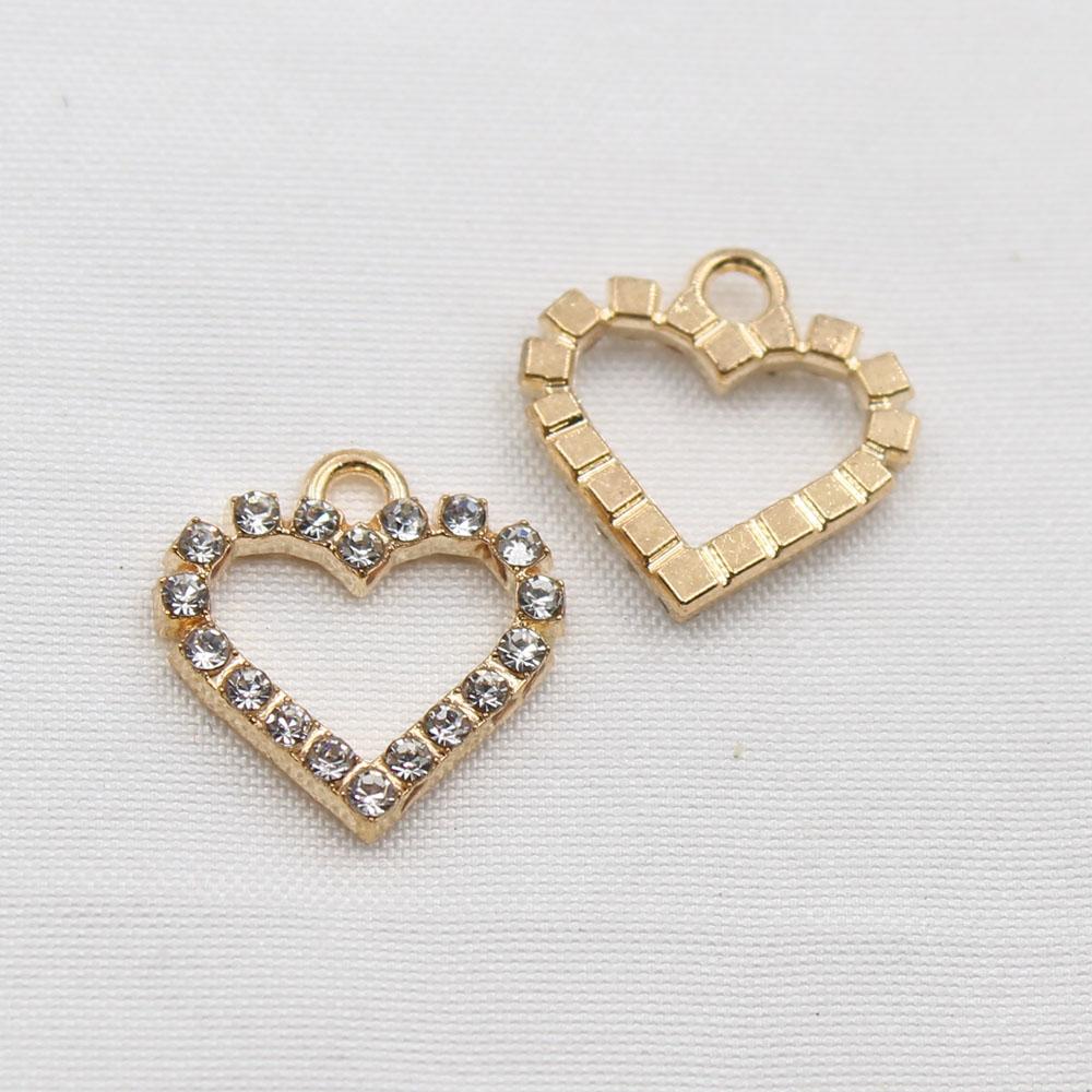 10 Pieces of 15 * 16mm Peach Heart with Loop Rhinestone Pendant, Handmade Necklace Decoration, Clothing, Wedding Decoration