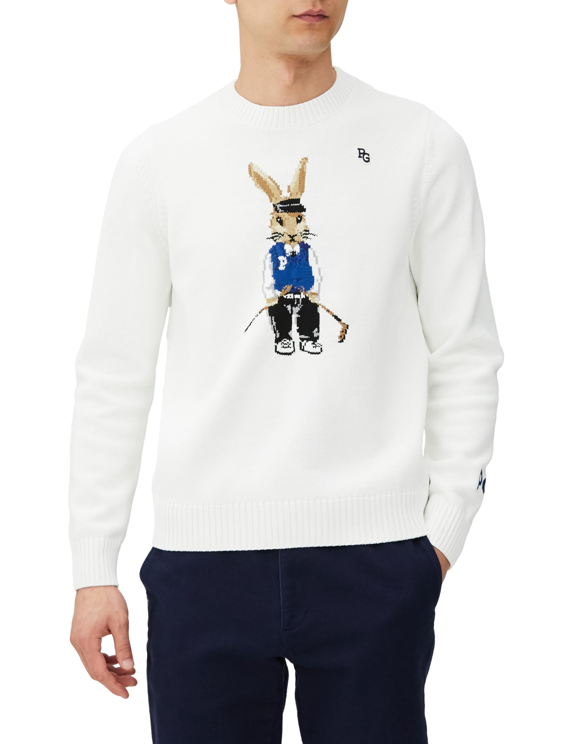 

crew neck knit jersey GOLF rabbit pattern 3 [PEARLY GATES] Men s pullover, + intarsia, / 053-3270905 030_White [S]
