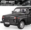 Boxed 1:32 Lada Jeep Alloy Car Model Toy with Pull-Back, Sound, and Light.