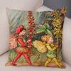 Vintage Cartoon Elves  Cushion Cover Decor Ful Fairy Tale World Pillow Case Plush Flower Girl Pillowcase for Sofa Home,(5)