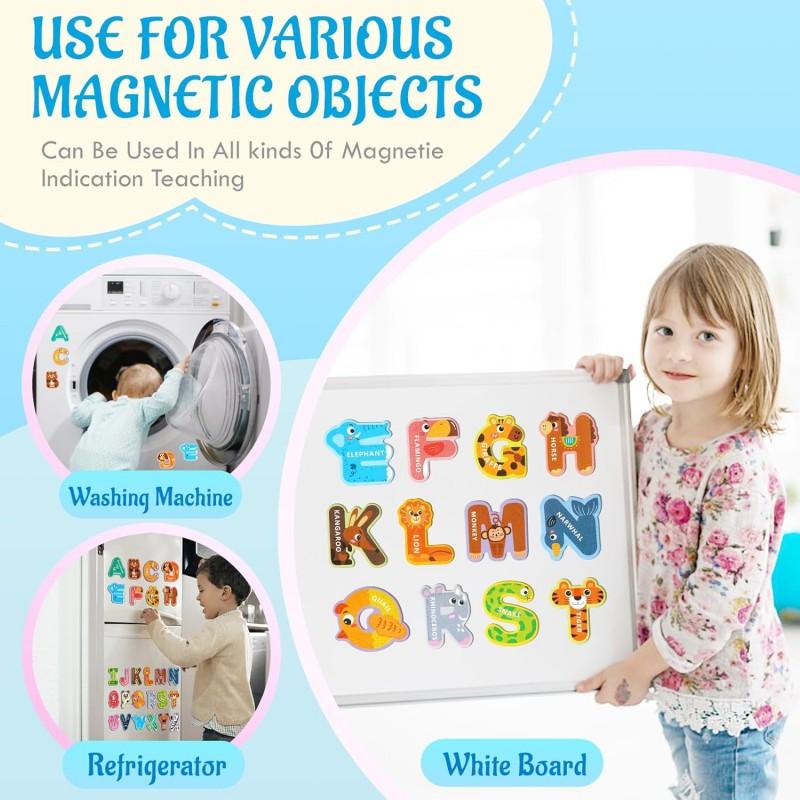 Fridge Magnetic Letters Cute Animal Alphabet 26 Uppercase Letters Learning Toys for Toddlers 1-3 Ideal Educational Gift