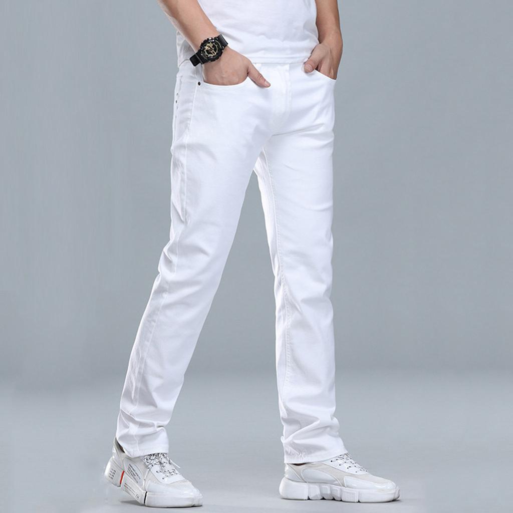 Fashion Men's Casual High Waisted Solid Color Ripped Jeans Pants
