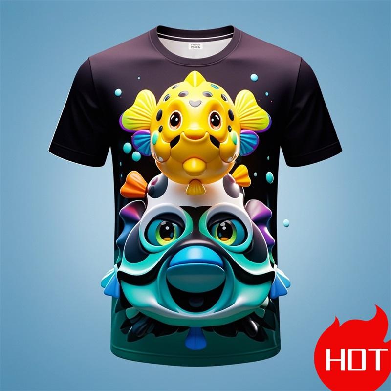 3D Print Cartoon Puffer Fish Graphic Fashion Boys Girls Summer Short Sleeve New Comfortable Soft Children's T-shirts