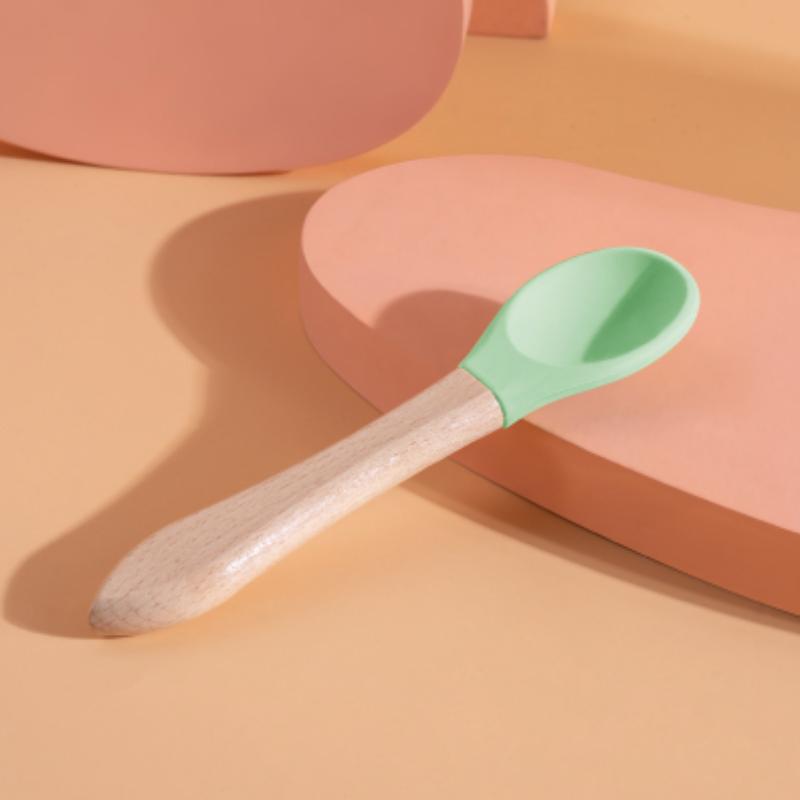 Food Grade Silicone Pet Spoon with Anti-Slip Wooden Handle for Cat Canned/Wet Food Feeder Easy To Clean Safe for Kittens Small P