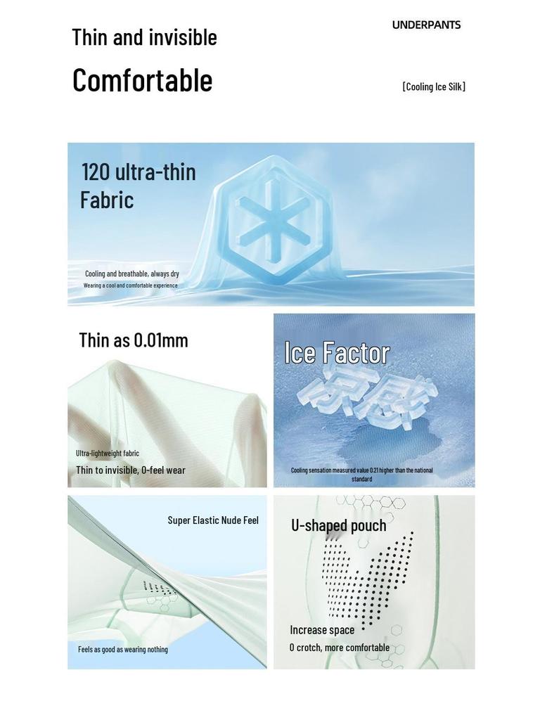 Herren Nahtlose Leichte Boxershorts aus Eisseide - Atmungsaktiv, Antibakteriell, Sommerunterwäsche für Teenager