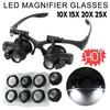 10X 15X 20X 25X LED Magnifier Illuminated Double Eye Glass Jeweler Loupe Repair Headband Magnifying For Close Work Watch Maker
