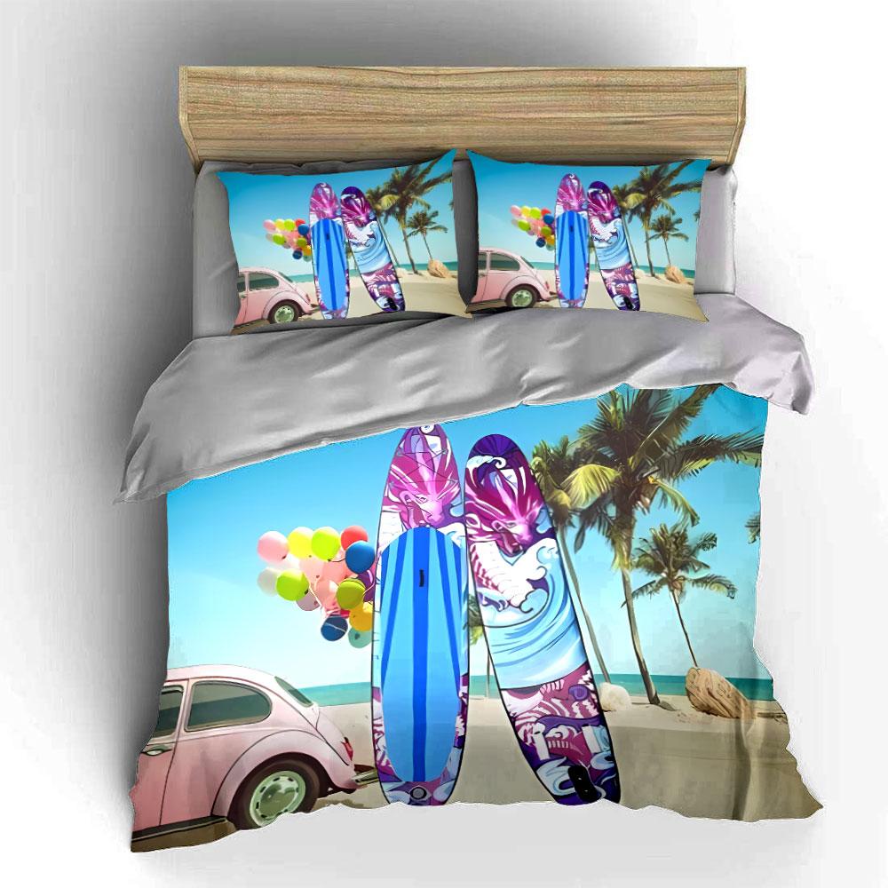 Colorful Beach Surfboard Set Multiple Sizes Kid'S And Adults' Bedroom Exquisite 3Pc Bedding Set, Gift