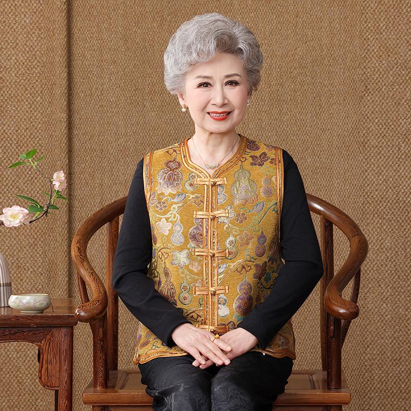 

Elegant National Style Vest for Middle-aged and Elderly Women – Perfect Spring/Autumn Top for Mothers and Grandmothers 4XL (135-150 Jin)