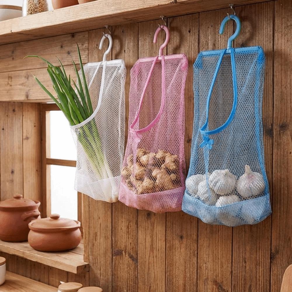 3PCS Breathable Hanging Mesh Storage Bag Space Saving Clothespin Mesh Bag Balcony