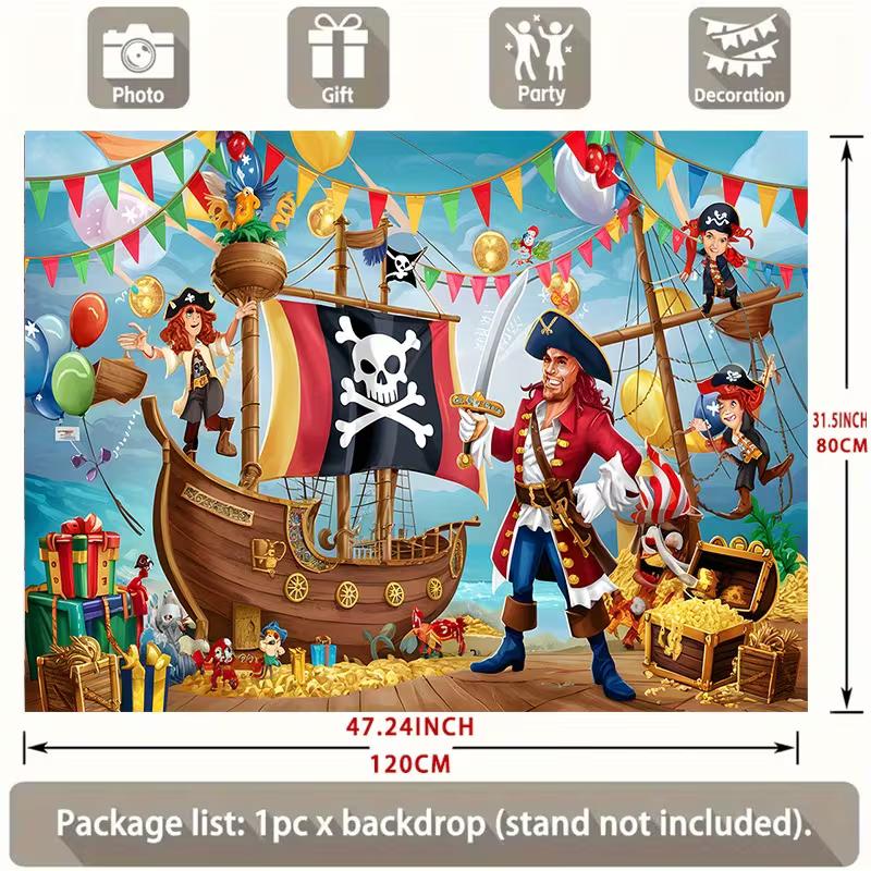 2D buntes Piratenabenteuer Geburtstagsfeier Banner mit Wimpelketten