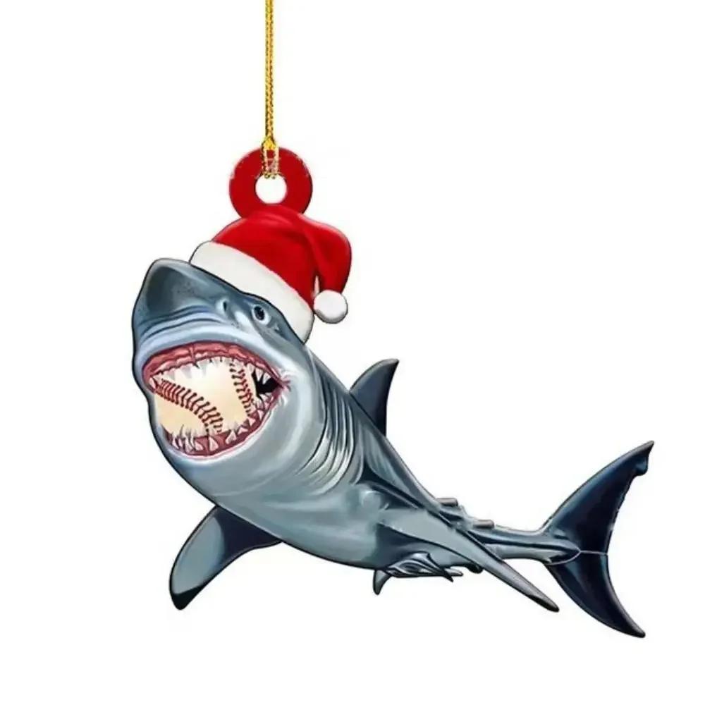 

Acrylic Shark Christmas Ornaments Marine Animal Cute Christmas Shark Pendant Hangings Decorative Christmas Tree Decoration Gift