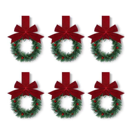 Christmas Mini Cabinet Wreath with Ribbon Bows Red Berries Artificial Small Kitchen Wreath for Window Wall Front Door Farmhouse Xmas Decor