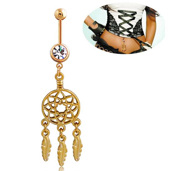 

Кулон золотого тона с листьями, пупок, штанга, стразы, пирсинг пупка, кольцо