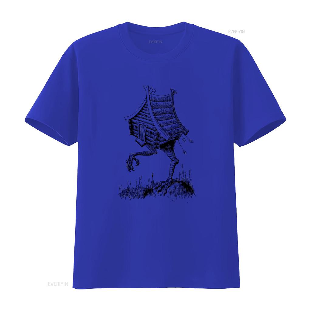 Slavic Folklore Baba Yaga Art Walking House on Chicken Legs T Shirt vintage Washed Versatile streetwear Slightly fashion