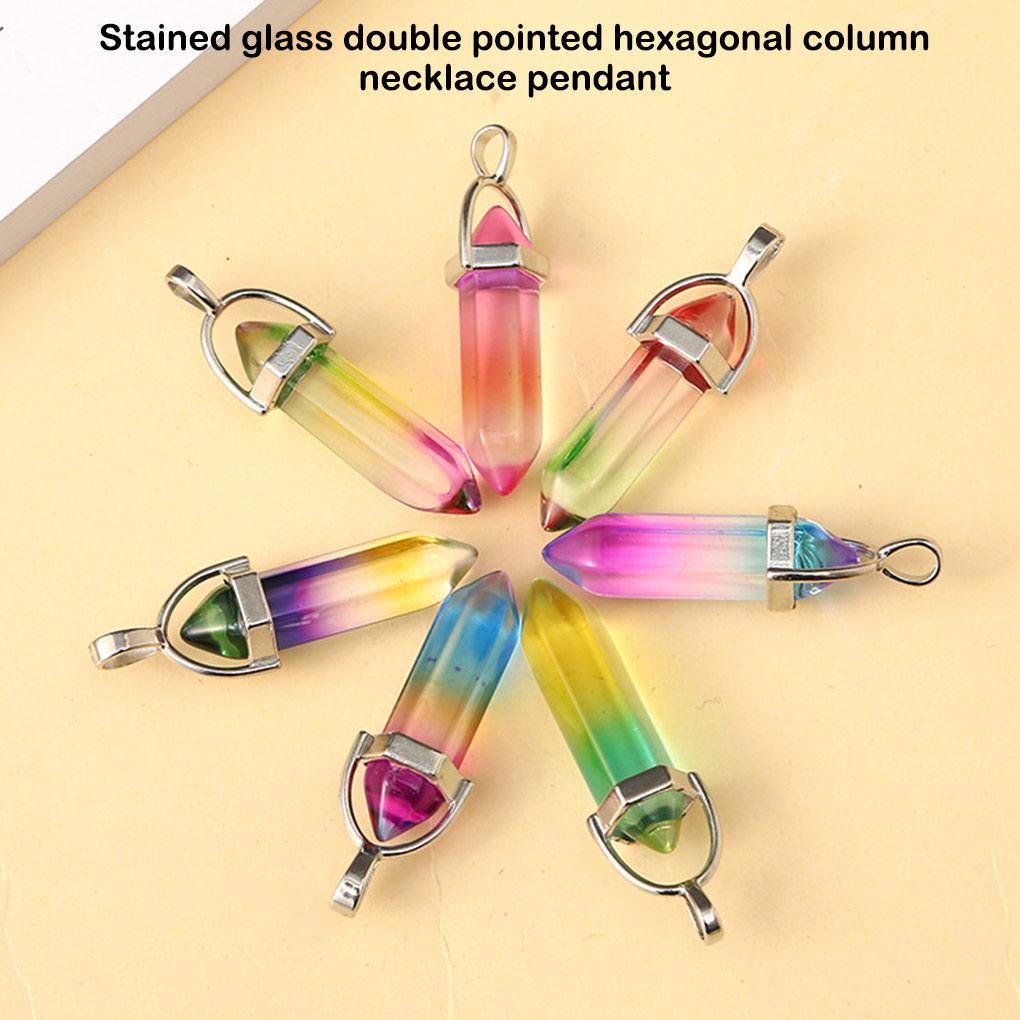 2 Pieces Crystal Pendant Pillar Shape Necklace Pendants Hanging Personalized Gradient Jewelry Finding Accessory