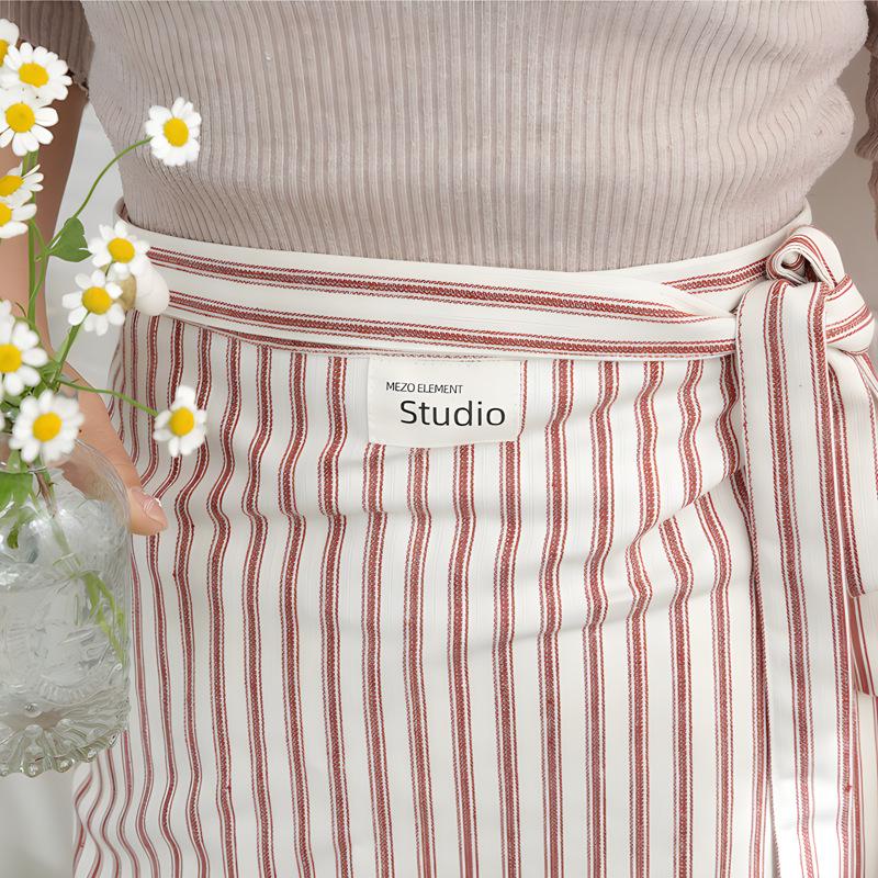 Art Studios Cotton Stripe Apron Anti Fouling Elegant Cooking Half Apron Washable Anti Oil Waist Apron Restaurant