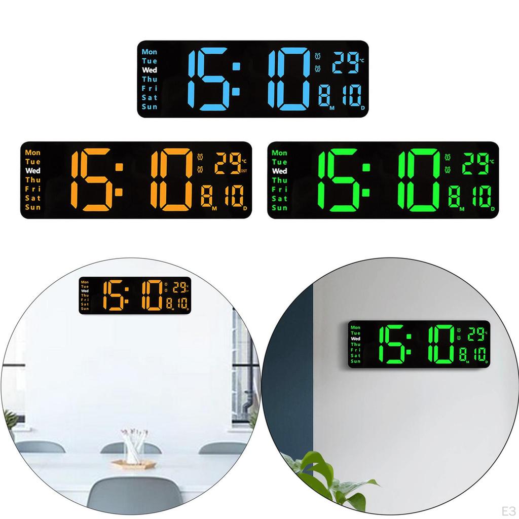 LED Electronic Clock with Time Date Week Temperature Display Silent for Cafe