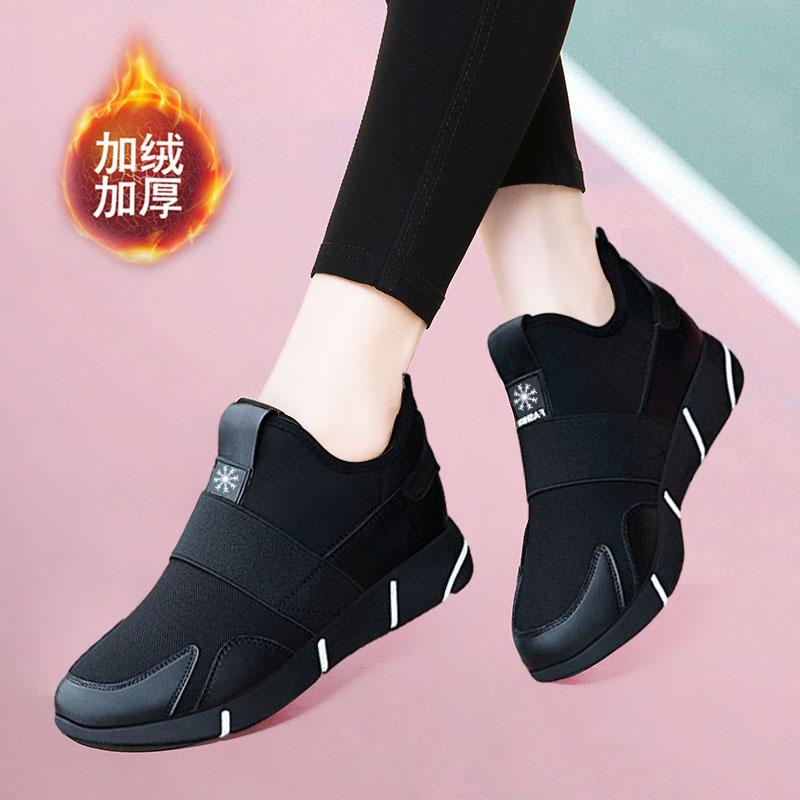 Cloth shoes winter velvet warm two cotton shoes soft sole all black shoes