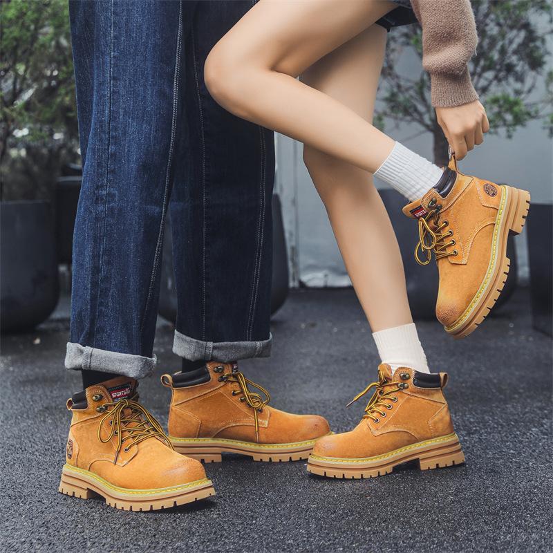 Big yellow boots trendy men's middle help outdoor casual tooling boots autumn and winter new versatile retro middle help short boots 2008-H
