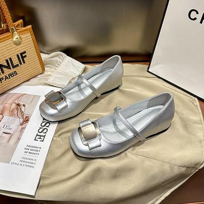 Frühling Neu Licht Mund Silber Mary Jane Ballerinas Damen Oberbekleidung Eckiger Kopf Flache Schuhe Einzelne Schuhe Weiches Leder