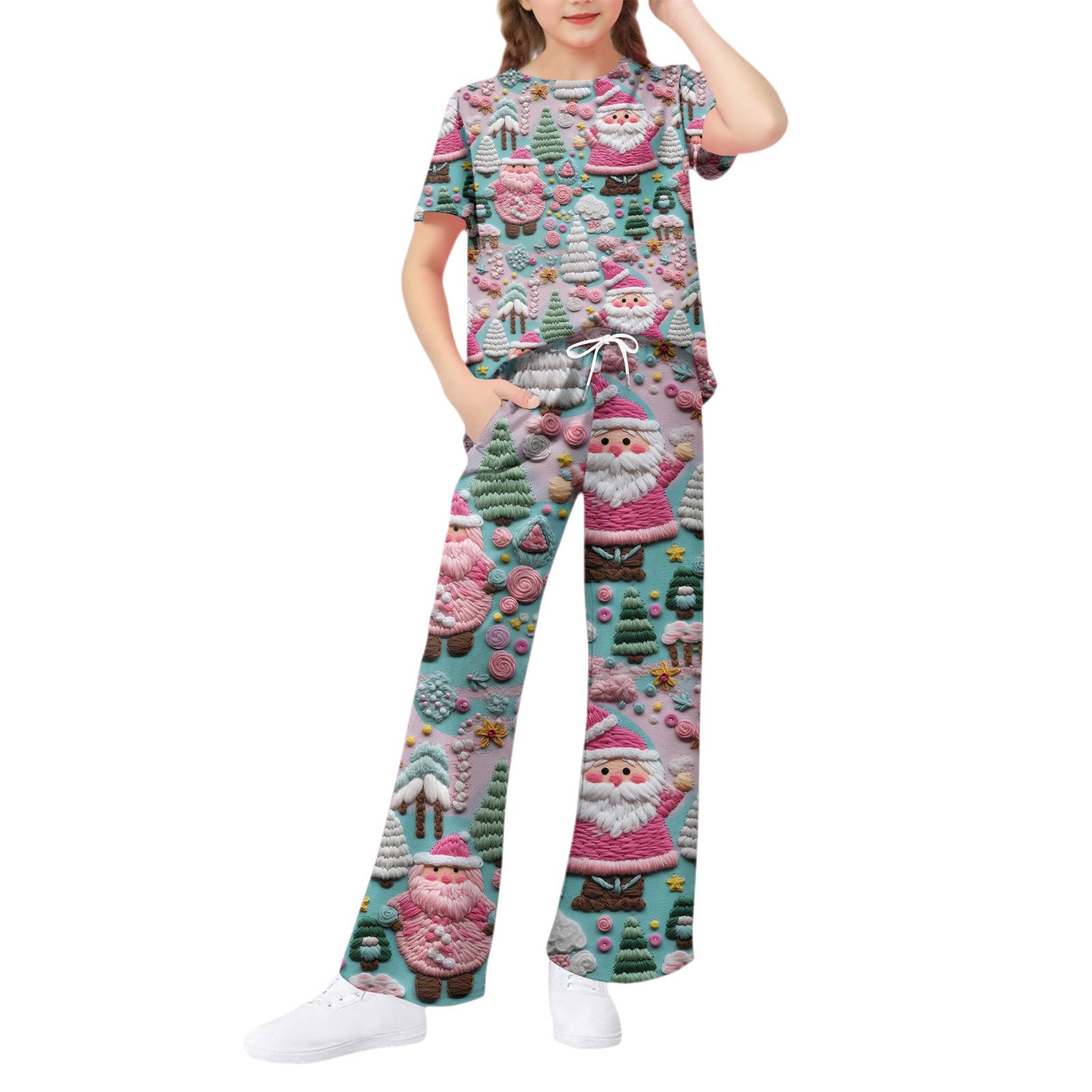 

Комплект из 2 предметов для девочек - футболка с коротким рукавом и брюки широкого кроя 140