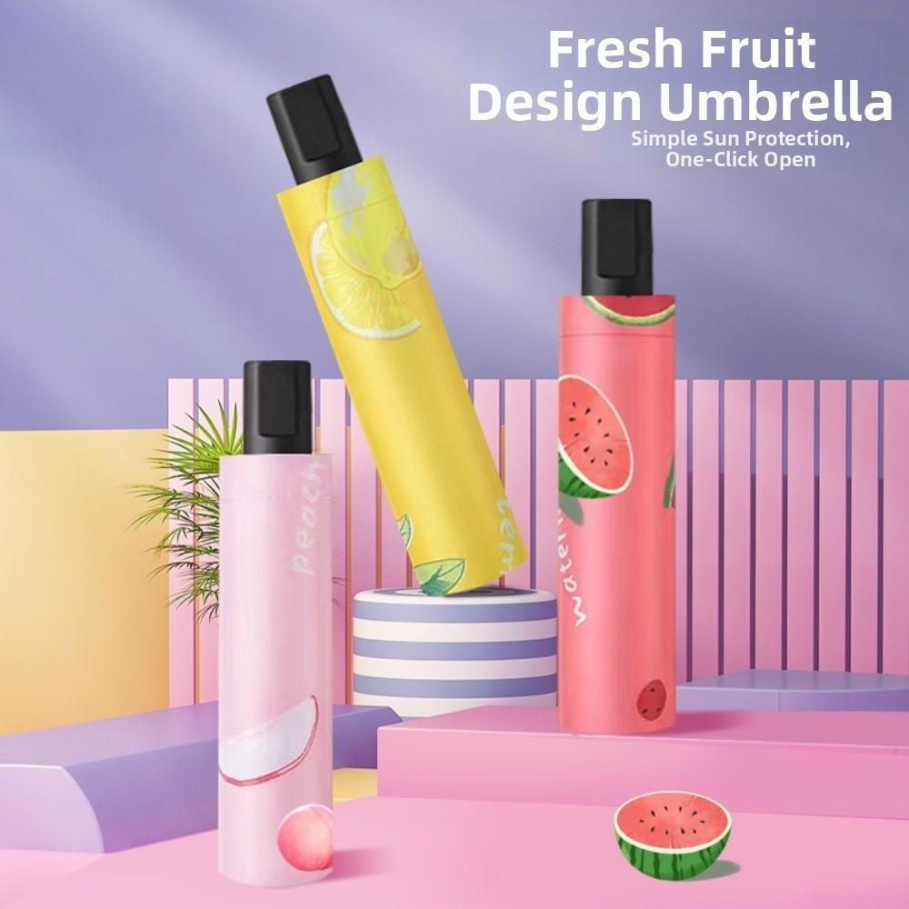 Black Rubber Handle Fruit Print Umbrella Small Lightweight Manual UV Protection Umbrella Windproof Compact Rain Umbrella