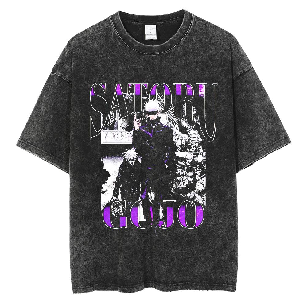 Gojo Satoru Harajuku Anime Jujutsu Kaisen Letní Pánské Tričko Perte Čistá Bavlna s Vodou Bavlna Fitness Vintage Street Krátký Rukáv