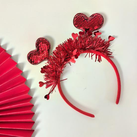 Hair Hoop Valentine Day Headband with 3D Heart Shape And Sparkling Sequins Party Versatile Hair Accessory