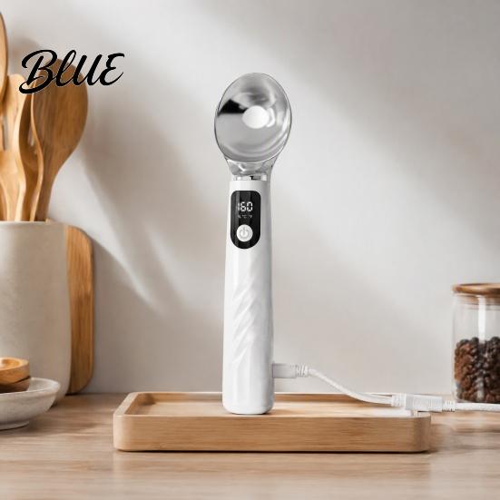 Robuster Zinklegierungs-Löffel für gefrorenes Eis mit LED-Anzeige, wiederaufladbarer, selbstwärmender Löffel, zum Servieren von Gelato für hartes Eis, ergonomisches Dessert