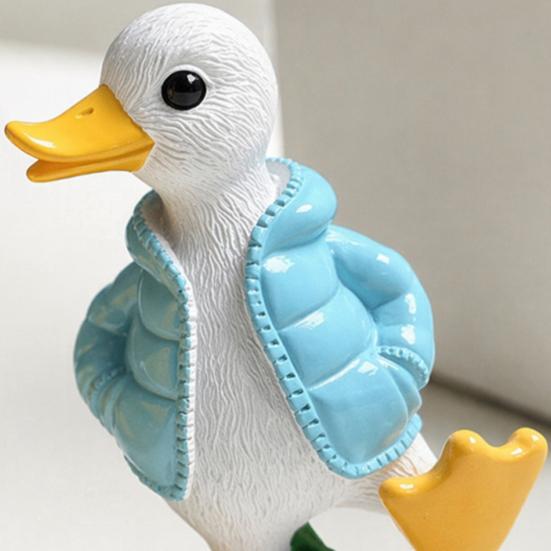 Duck Figurine Ornaments, Resin Cute Duck Sculpture with Down Jacket Desktop Decor for Home Office Car, Duck Miniature Scene Decoration