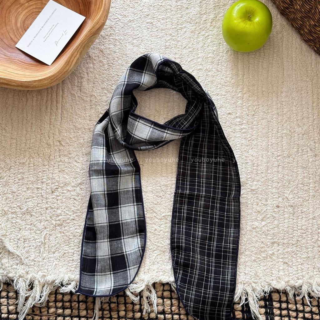 Women's Retro Plaid Cotton Linen Scarf - Summer Neck Protection Shawl, High-End Fashion Accessory