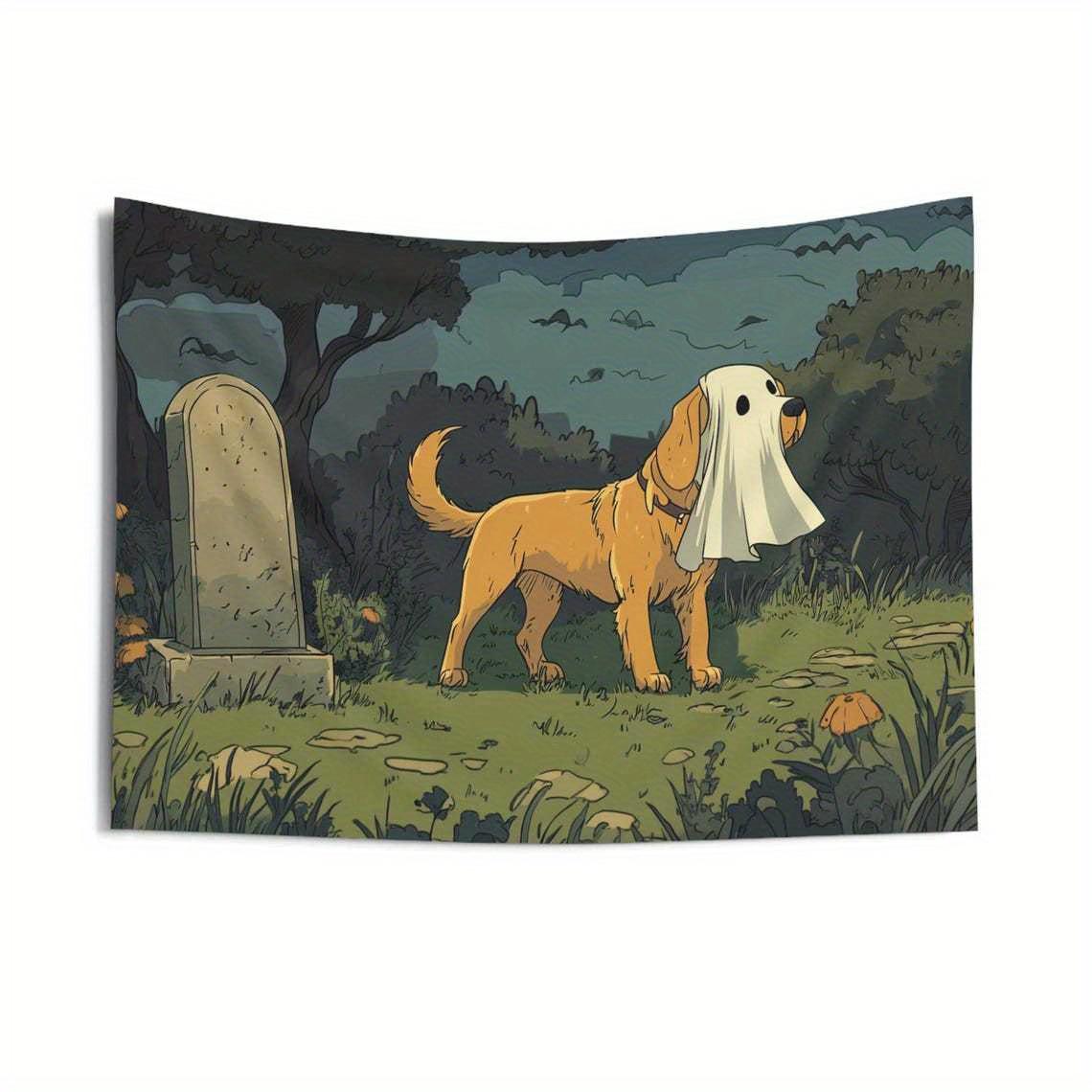 

Ghost Dog Halloween Tapestry Perfect for Spooky Quirky Unique Fun Home Decor with Festive and Artistic Charm 74x94cm(29x37in)