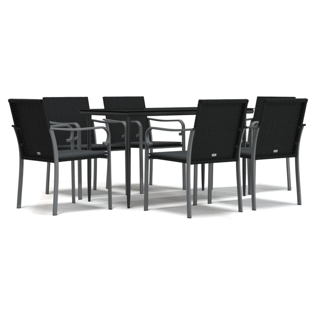Vidaxl 7-Cz. Garden Furniture Set With Cushions, Polyrattan And Steel