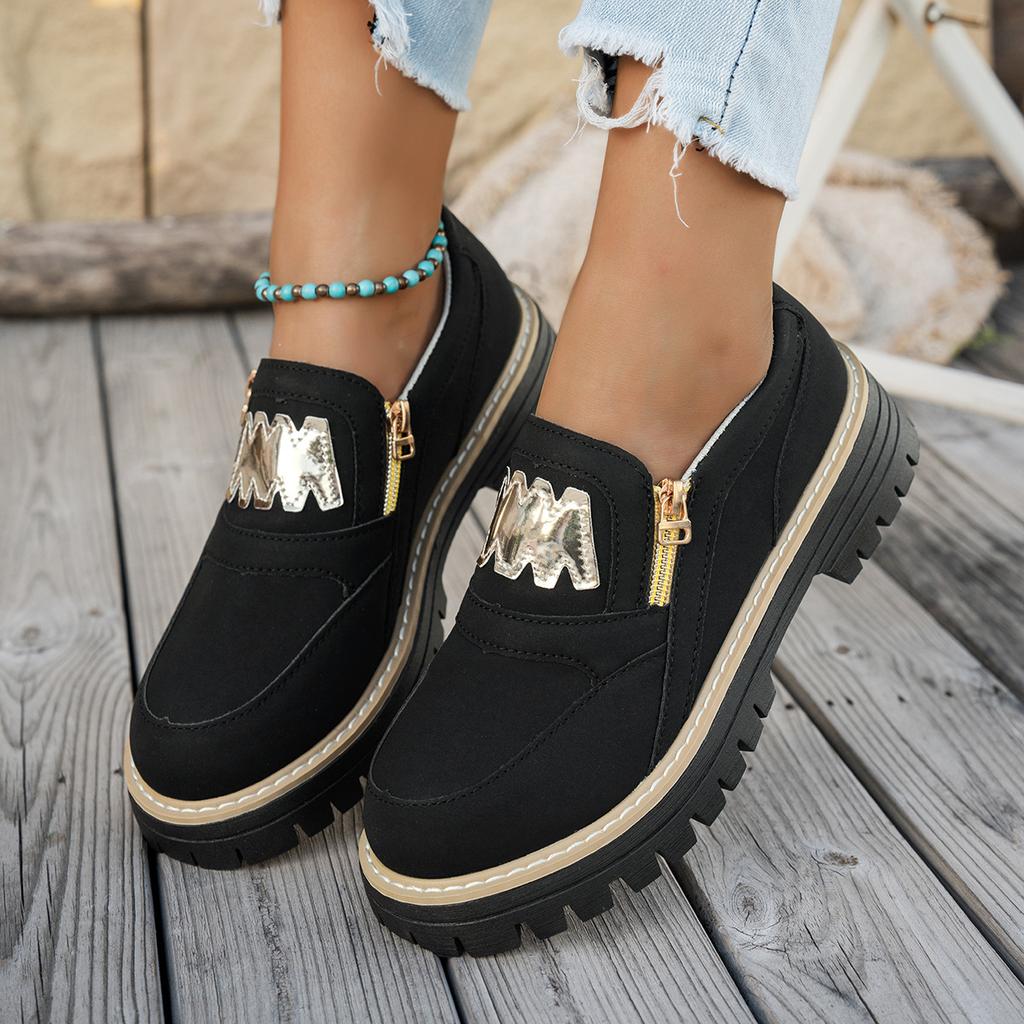 2025 spring and autumn foreign trade new classic M large size zipper fashion loafers casual retro light mouth thick heel single shoes