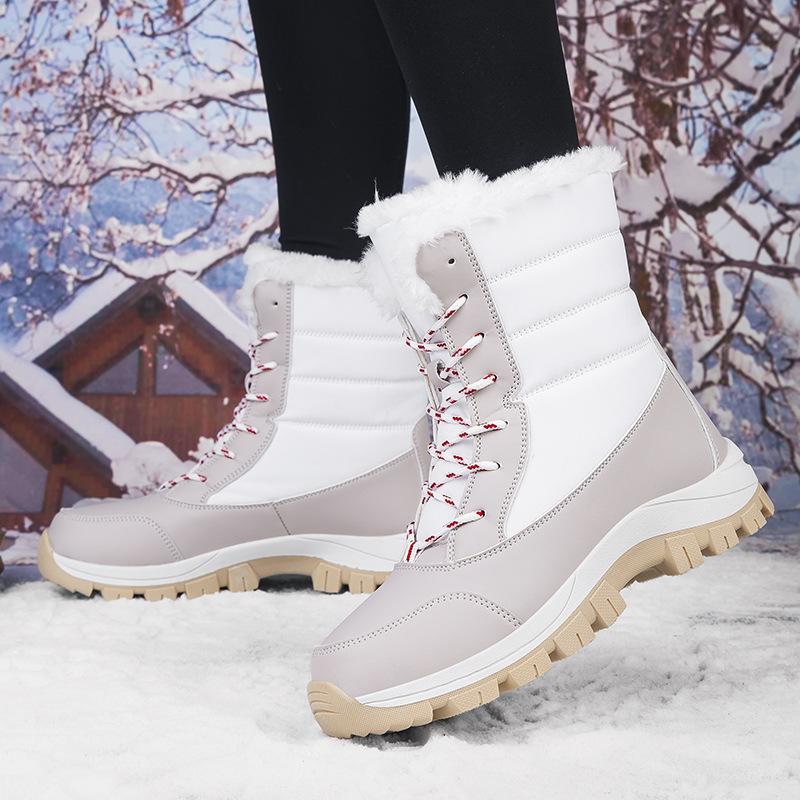 New large size winter velvet warm high-top snow boots outdoor lace-up women's cotton shoes color matching women's boots