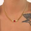 High-end Charm Stainless Steel Cat's Eye Stone Necklace Vintage Style Ancient Geometric Link Chain Choker