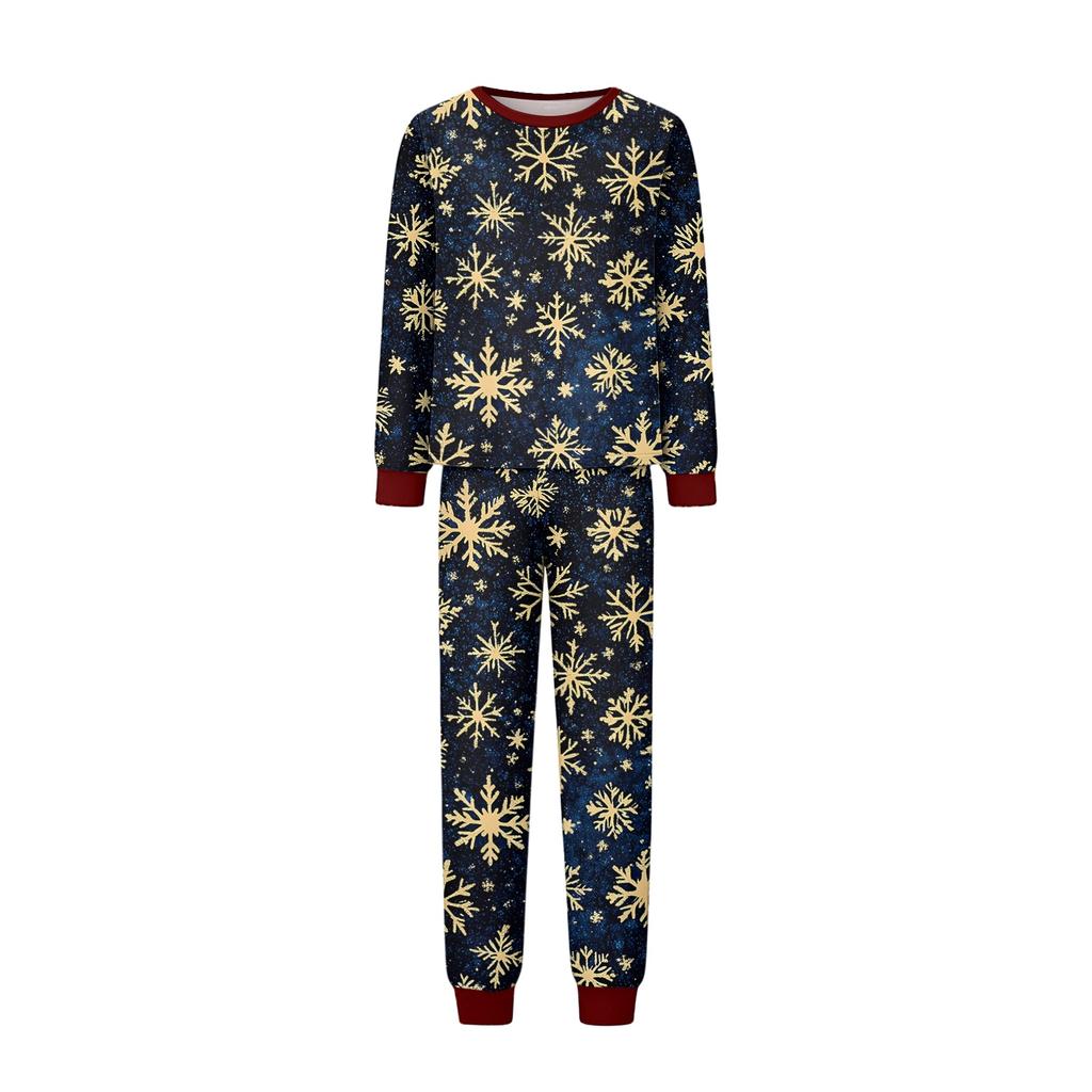 Family Matching Christmas Print Pajama Set Long Sleeve Neck Top and Pants for Parents and Kids