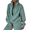 Women's Fleece Two Piece Set Quarter Zip Sweatshirt Jogger Pants Casual Tracksuit