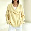Women's Double Zipper Knit Cardigan Sweater with Lapel Collar for Casual Fashion