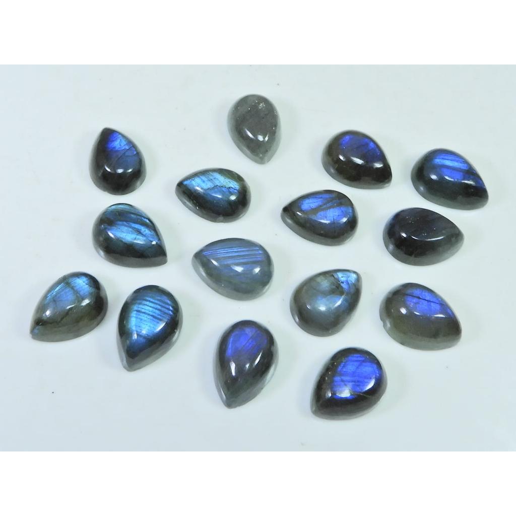 10X10MM Natural Labradorite Blue Fire Pear Cabochon Loose Gemstone 15Pcs Lot C-1107