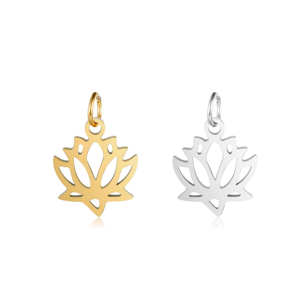 DOOYIO 5pcs/Lot Stainless Steel Hollow-out Lotus Pendant Female DIY Necklace Bracelet Handmade Charm Accessories