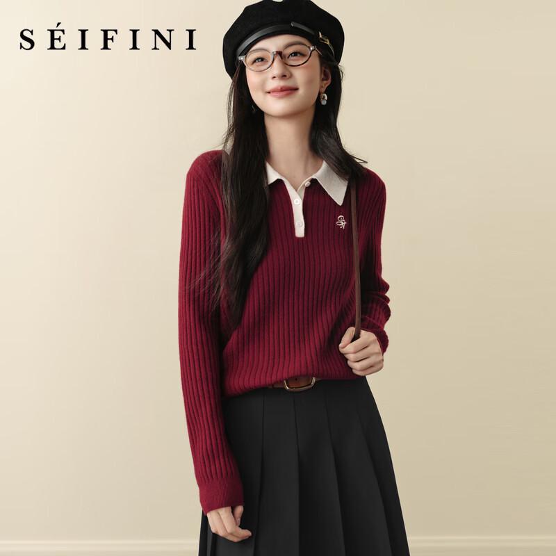 SEIFINI Women s Retro Color-Block Pullover Sweater M